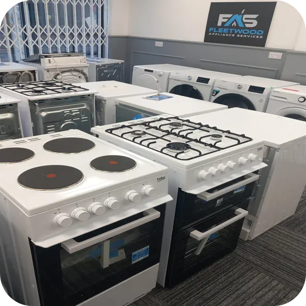 Fleetwood Appliance Services website showing domestic appliances for sale
